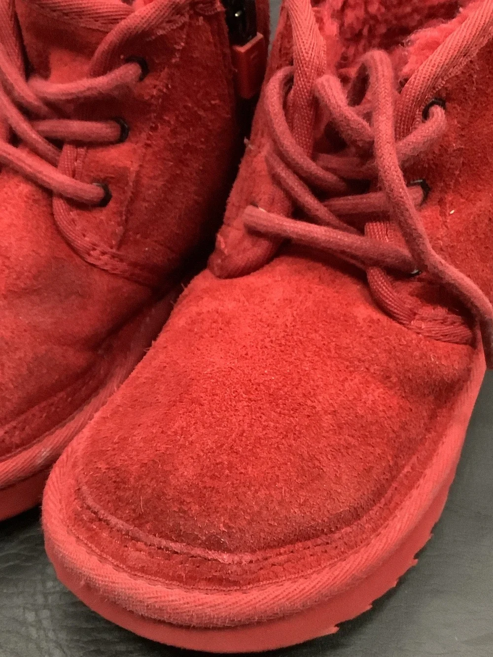 UGG Kids Red Suede Lace-Up Ankle Boots